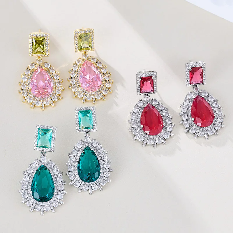 

Light Luxury Ruby Big Water Drop Earrings S925 Silver Needle Heavy Industry Earrings Women's Banquet Dress Accessories