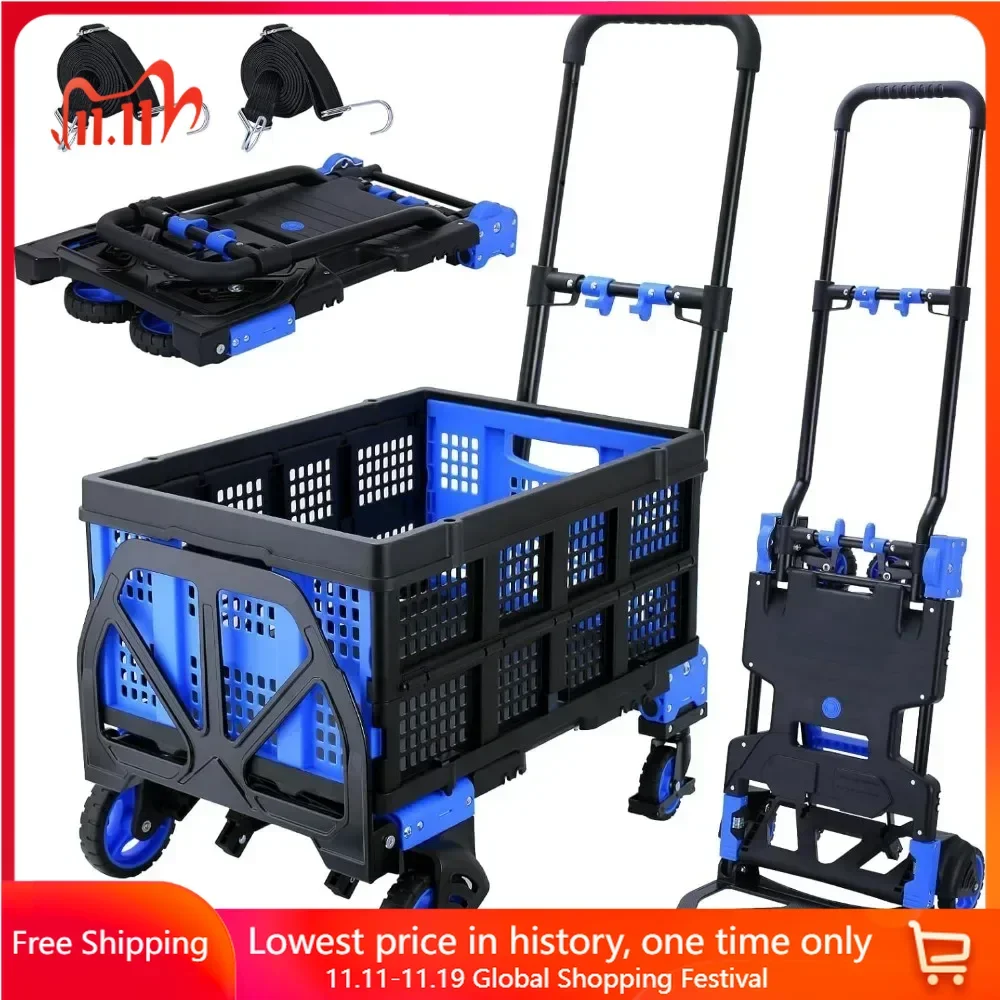 2 in 1 Hand Truck Dolly Foldable, Truck with Handle, Hand Cart, Dolly Cart with Wheels, Portable Dolly Hand Truck for Moving