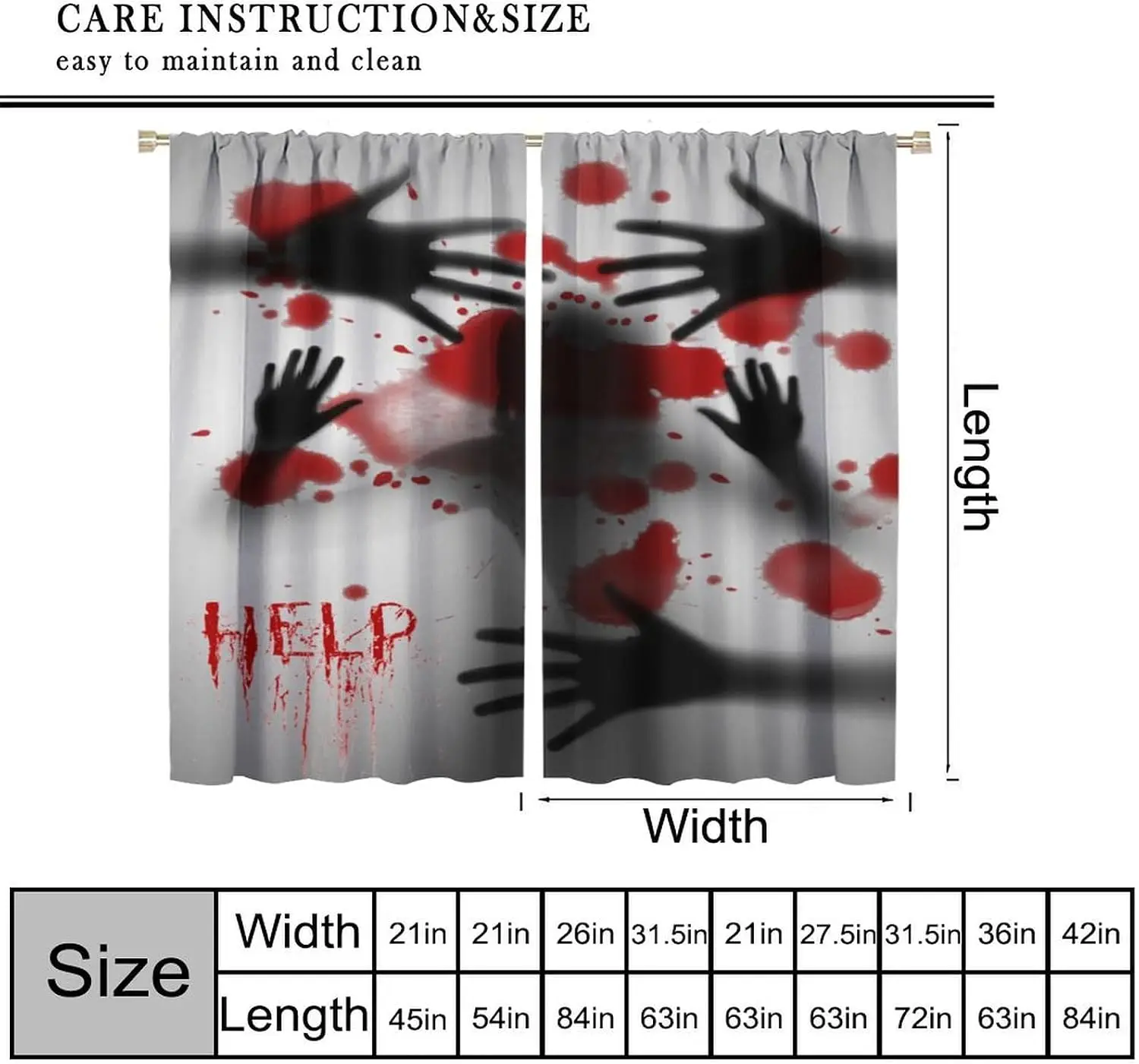 Horror Blood Splatter Hand Curtain Gothic Spooky Scary Halloween Window Decor Drapes Costume Party Home Movie Theme Art