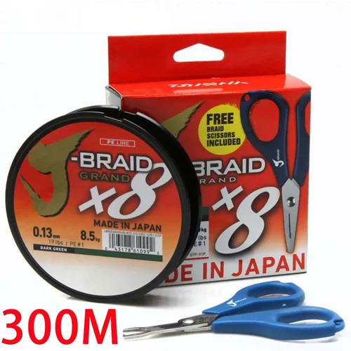 DAIWAPE J-BRAID GRAND 8 편조 낚싯줄, 프리 편조 가위 포함, 길이: 300m, 330 야드 사이즈: 14-100lb, 일본 PE 8 가닥 라인 