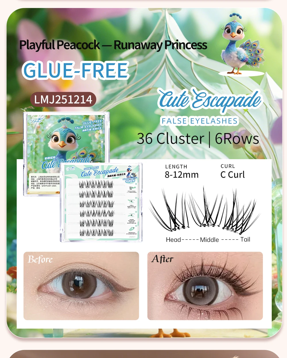 Yelix Kleberfreie Falsche Wimpern 15 Stile Selbstklebende Cluster-Wimpern Natürliche Einzelwimpern-Verlängerungen Großhandel Wimpern-Zubehör – Detail 20