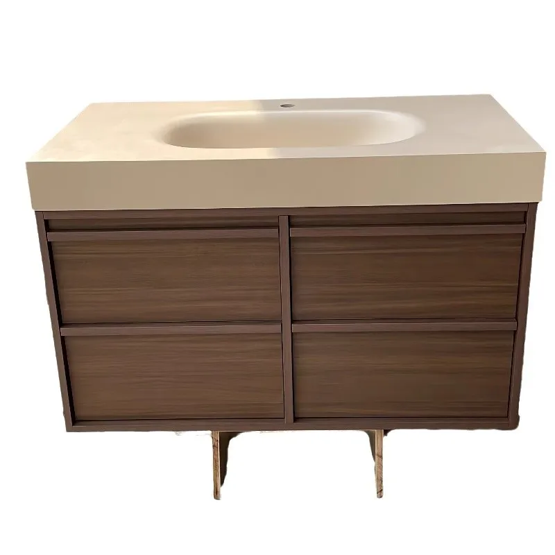 

Medieval style bone line bathroom pure acrylic integrated basin cabinet multi-layer solid wood washbasin