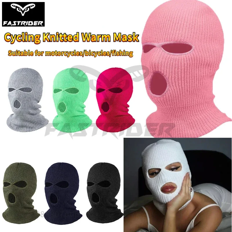 Warm Headgear Three-Hole Woolen Hat for Men Winter Outdoor Motocycle Riding Face Mask Knitted Cap for Women