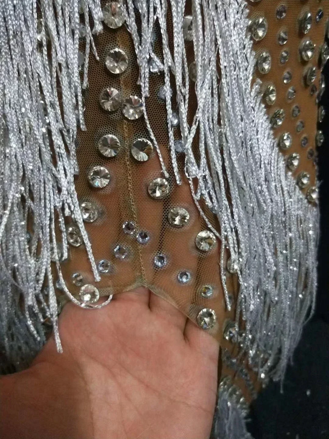 Fora do ombro brilhante strass borla sexy split vestido longo para mulheres noite banquete artista drag queen trajes