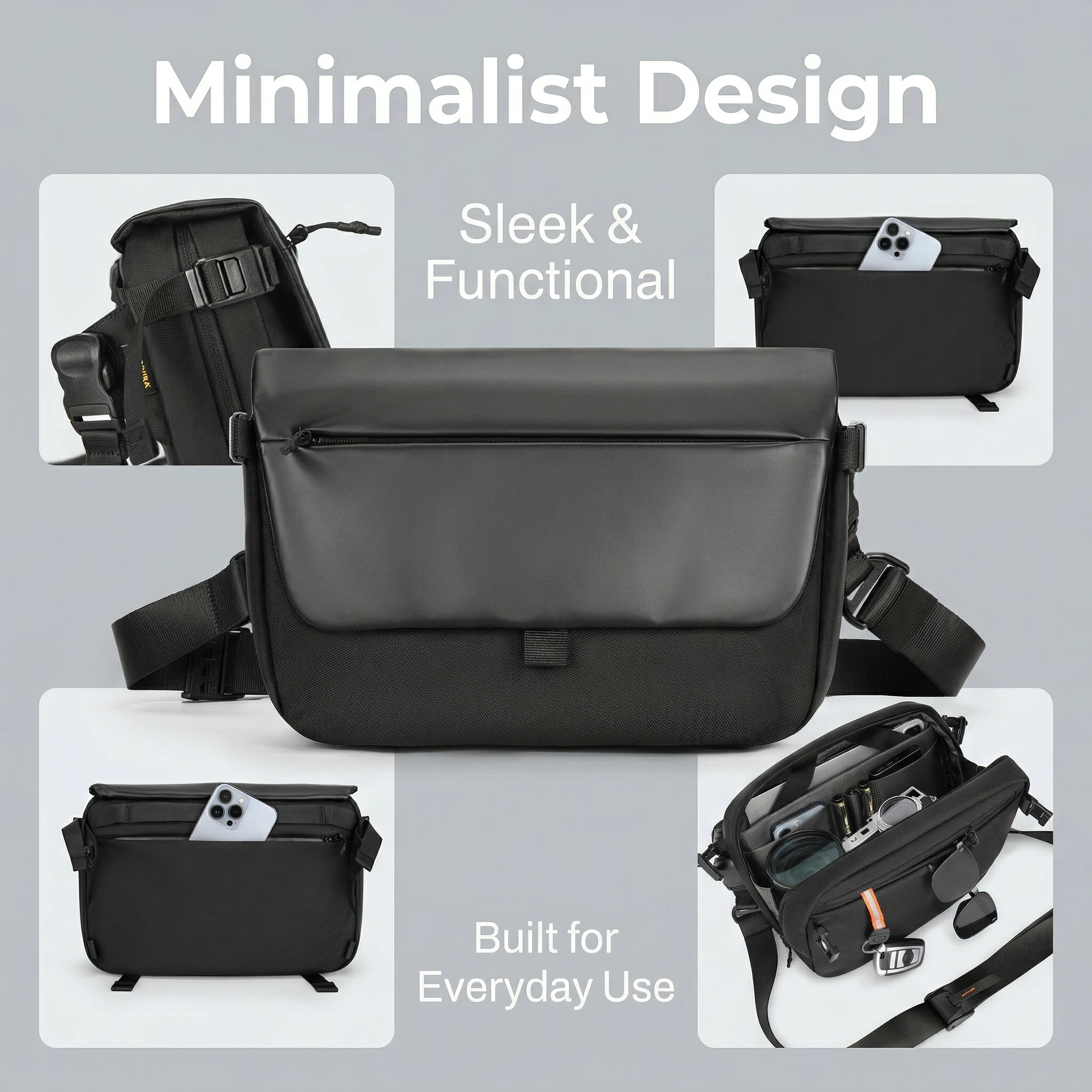 ReeYee A6 6L Large Sling Bag, Durable Cordura Waterproof Crossbody Pack, Smart Organization Anti-Theft Shoulder Bag