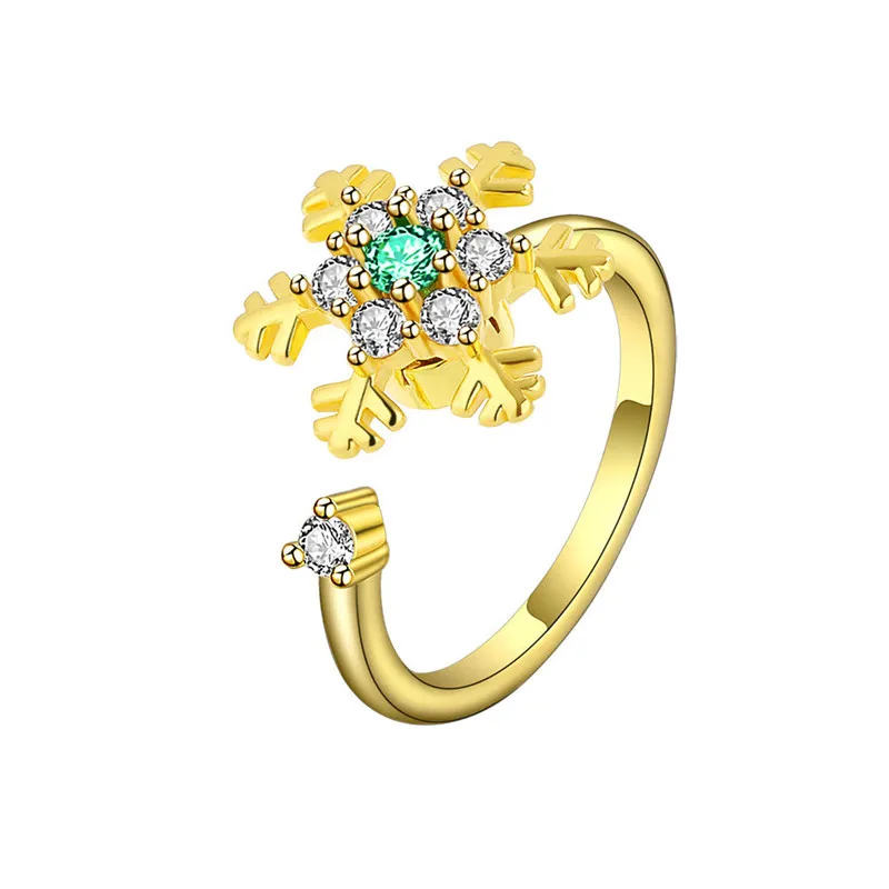 Winter Fashion CZ Snowflake Opening Rings for Women Girls Christmas Jewelry Fidget Anxiety Relaxing Ring New Year Gift