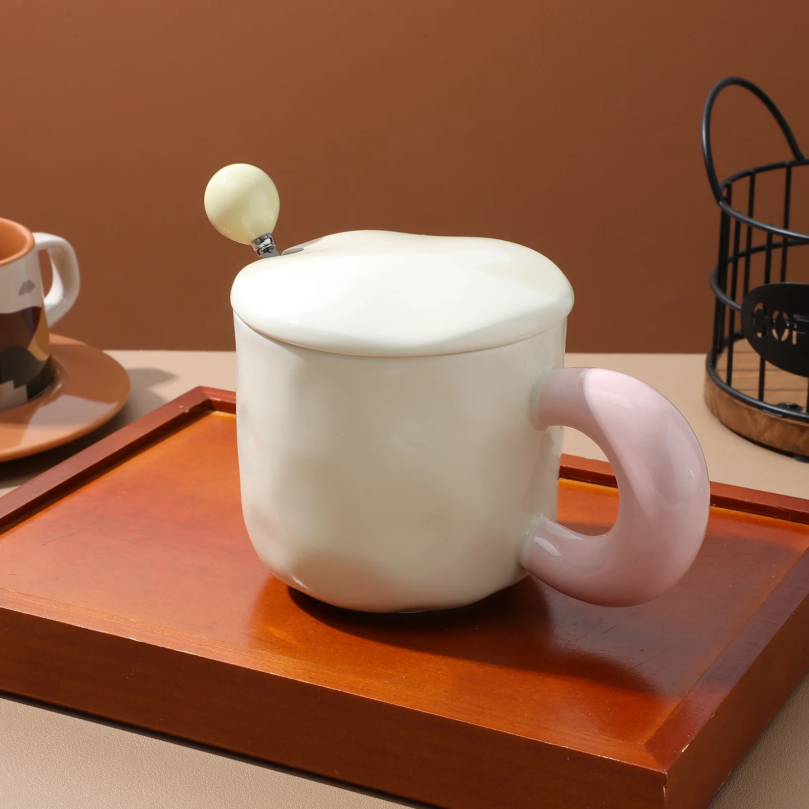 

1 Set Ceramic Tea Mug Cute Coffee Mug Breakfast Mug Tea Steeping Cup Aesthetic Ceramic Cup Large Coffee Cup With Lid And Spoon 3