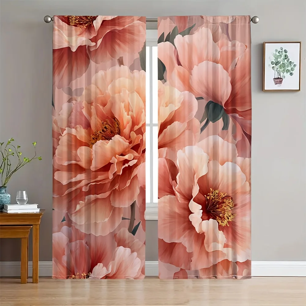 

2pc Romantic Peony Floral Curtain Pair Blush Pink Living Room Drapes Elegant Curtain Window Curtain for Modern Bedroom Decor