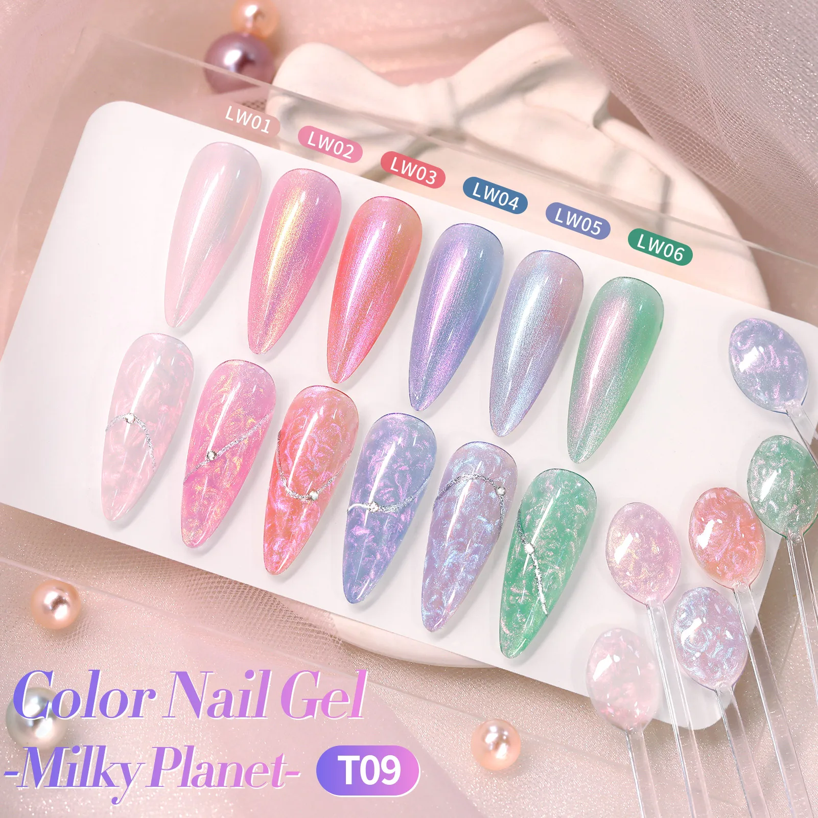 BORN PRETTY 6-teiliges Auroras Thread Shell Gel Nagellack-Set 7ML Weiße Perlentextur Semi-Permanenter Soak-Off Nagelkunst-Gel-Lack – Detail 3