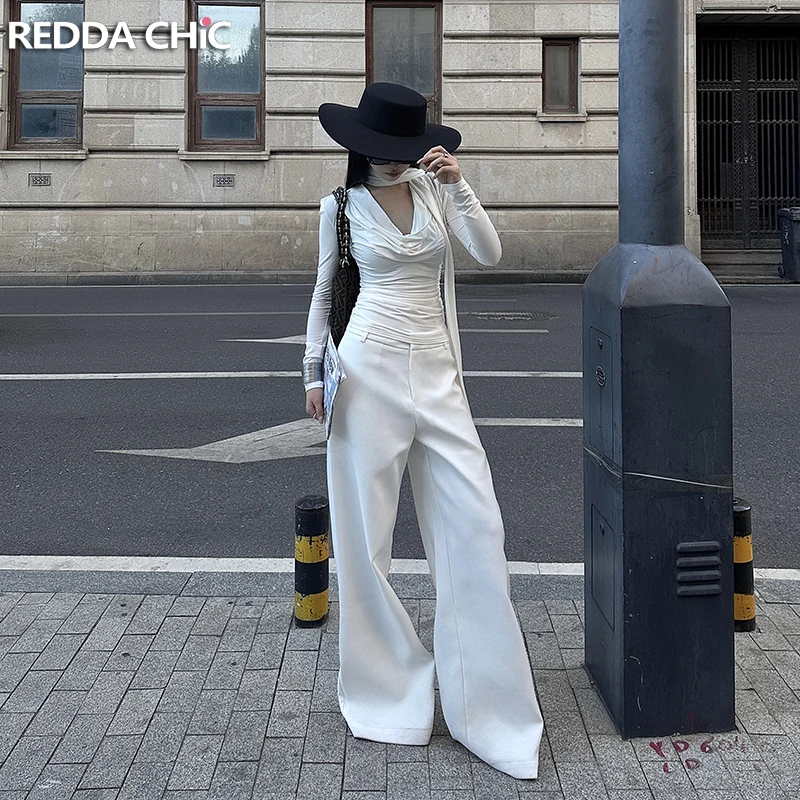 REDDACHiC Formal White Suit Pants Women Business Casual Draped Wide Leg High Waist Plain Tall Girl Trousers Dressy OL Clothes