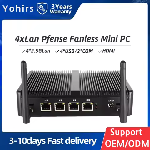 Mini PC Fanless Intel Celeron J1900 N5095 4LAN i225-V 2.5G Micro Computer Windows 10 PfSense Firewall Network Server Router