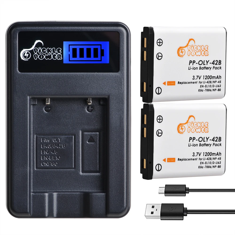 Pickle Power 1200mAh Li-40B Li-42B EN-EL10 Battery LCD USB Charger For Olympus for FUJIFILM NP-45 NP 45 NP45 NP 45A 45B 45S