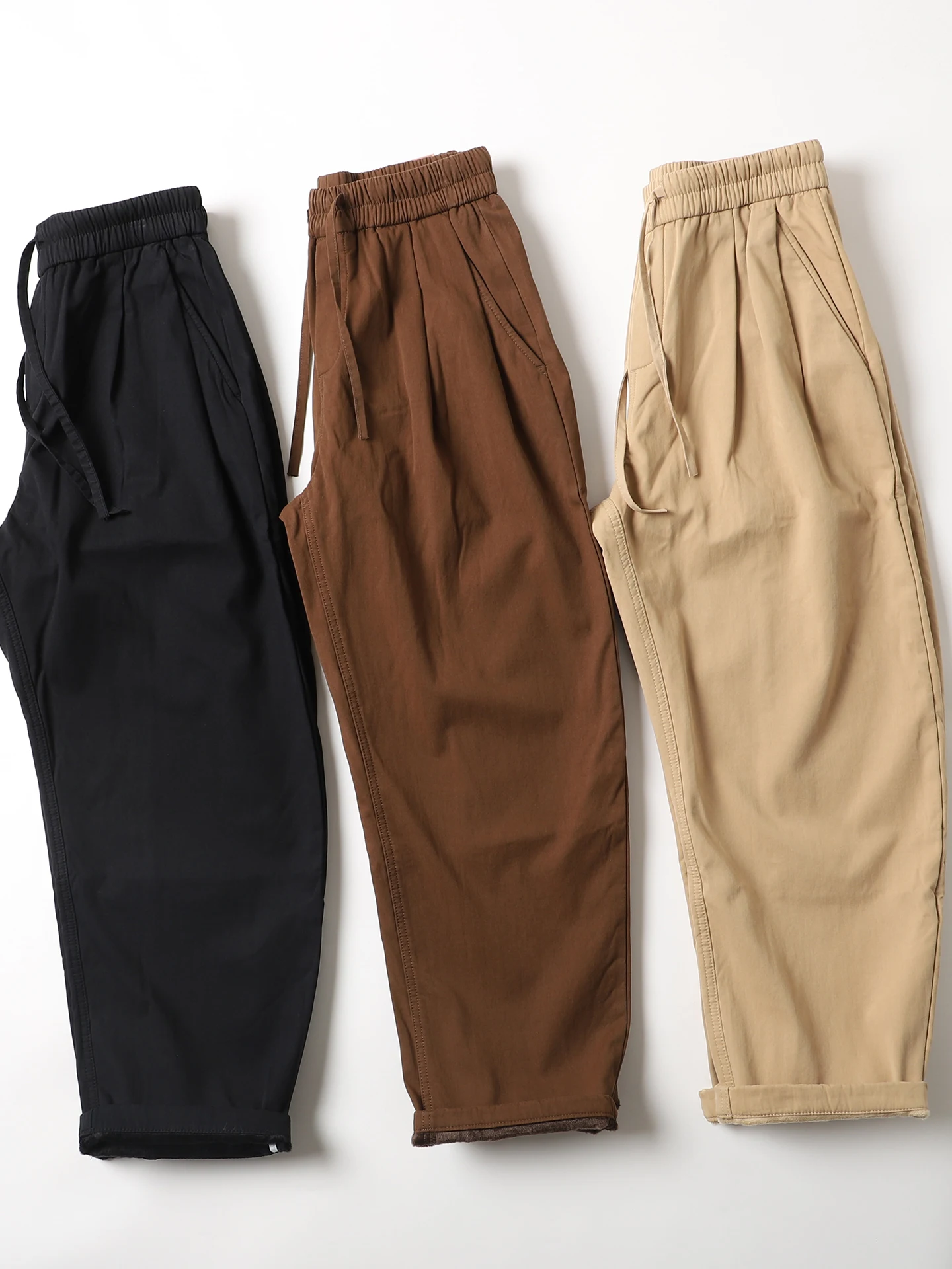 

Мужские свободные брюки с широкими штанинами и флисовой подкладкой, зауженные к низу, в стиле каррот, повседневные, модные, из смесового хлопка