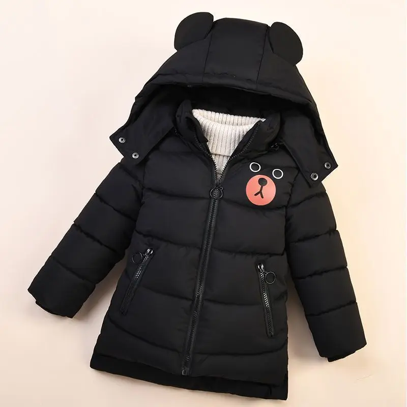 2023 Fashion Baby Boys Jacket Autumn Winter Cartoon Bear Thicken Keep Warm Hooded Down Coat For Kids 1-6 Years Child Outerwear