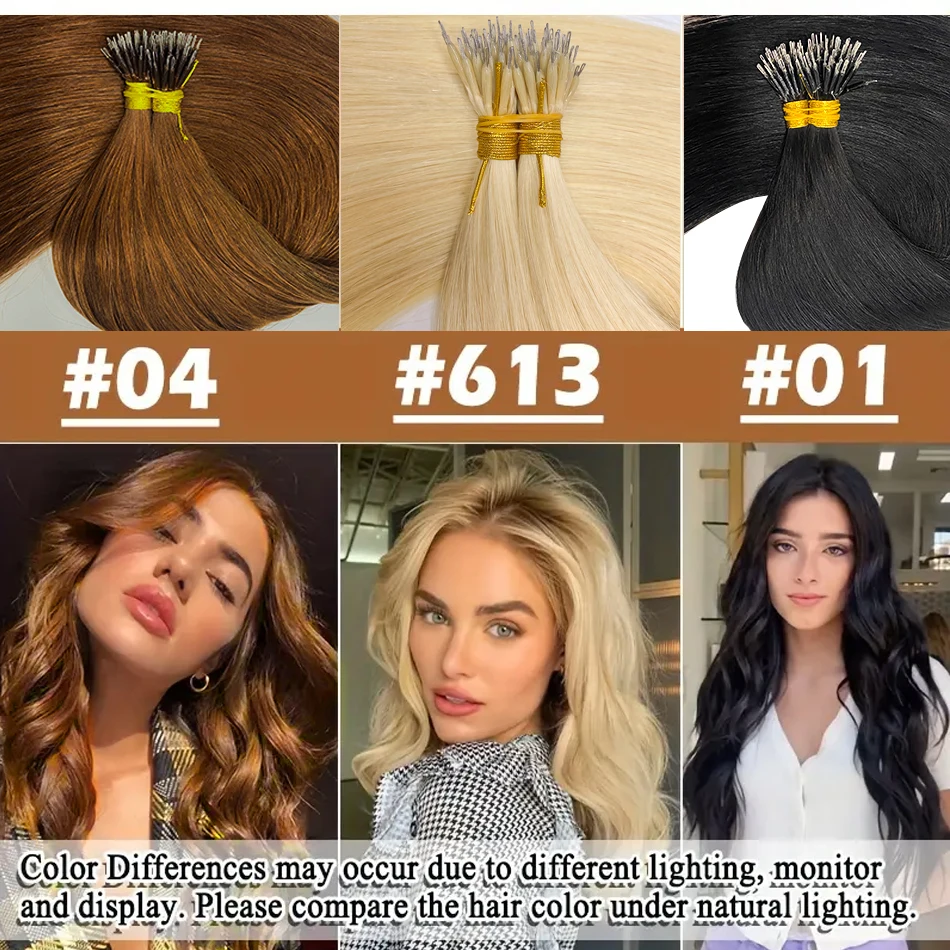 나노 링 팁 헤어 익스텐션 천연 레미 생모 스트레이트 블랙 휴먼 퓨전 헤어 케라틴 캡슐 (나노링 마이크로 링 브레이드 포함)