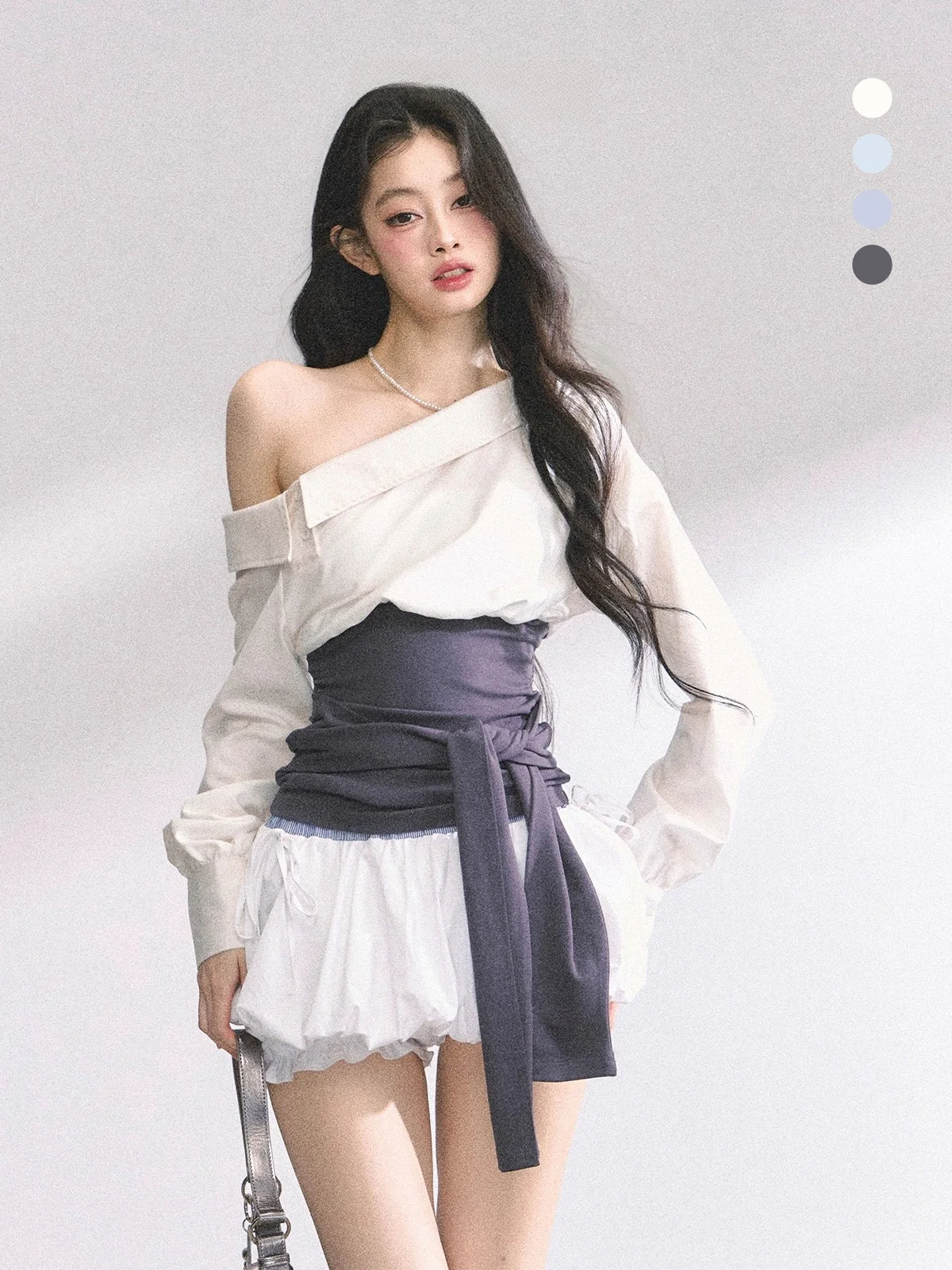 

AOMALM Spicy Girl Asymmetrical oulder T-irt Women's Summer Design Commute irt Top Korean Model Universal Waist pe