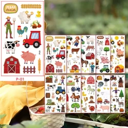 10Pcs/set Farm Animal Party Temporary Tattoos Sticker Barnyard Cow Horse Tractor Pig Sheep For Birthday Gift Decorations