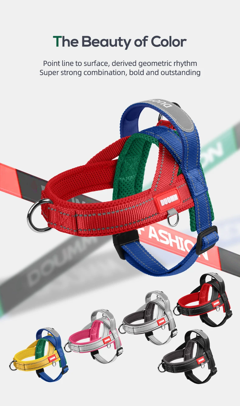 Hunde-Haustier-Brustgeschirr, breites Gurtband, zweifarbig, kontrastierend, vier Seadon-Hundegeschirr, Nylongriff, Outdoor-Hundegeschirr, reflektierend – Detail 3