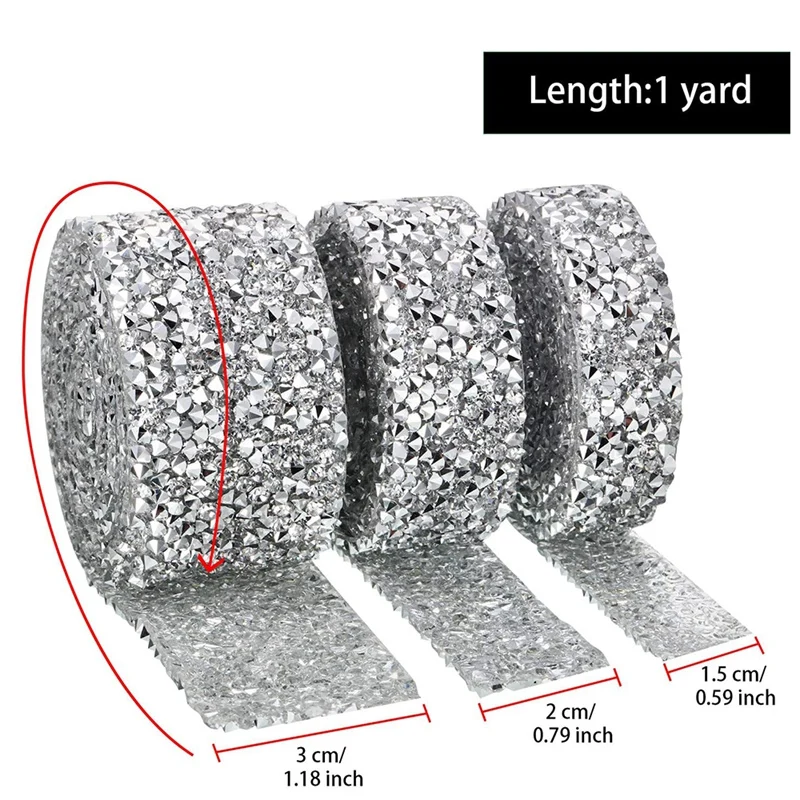 Crystal Rhinestone Ribbon, Bling Ribbons Roll Banding Belt Wrap For Wedding Cakes Birthday Crafts Decorations, 3 Rolls