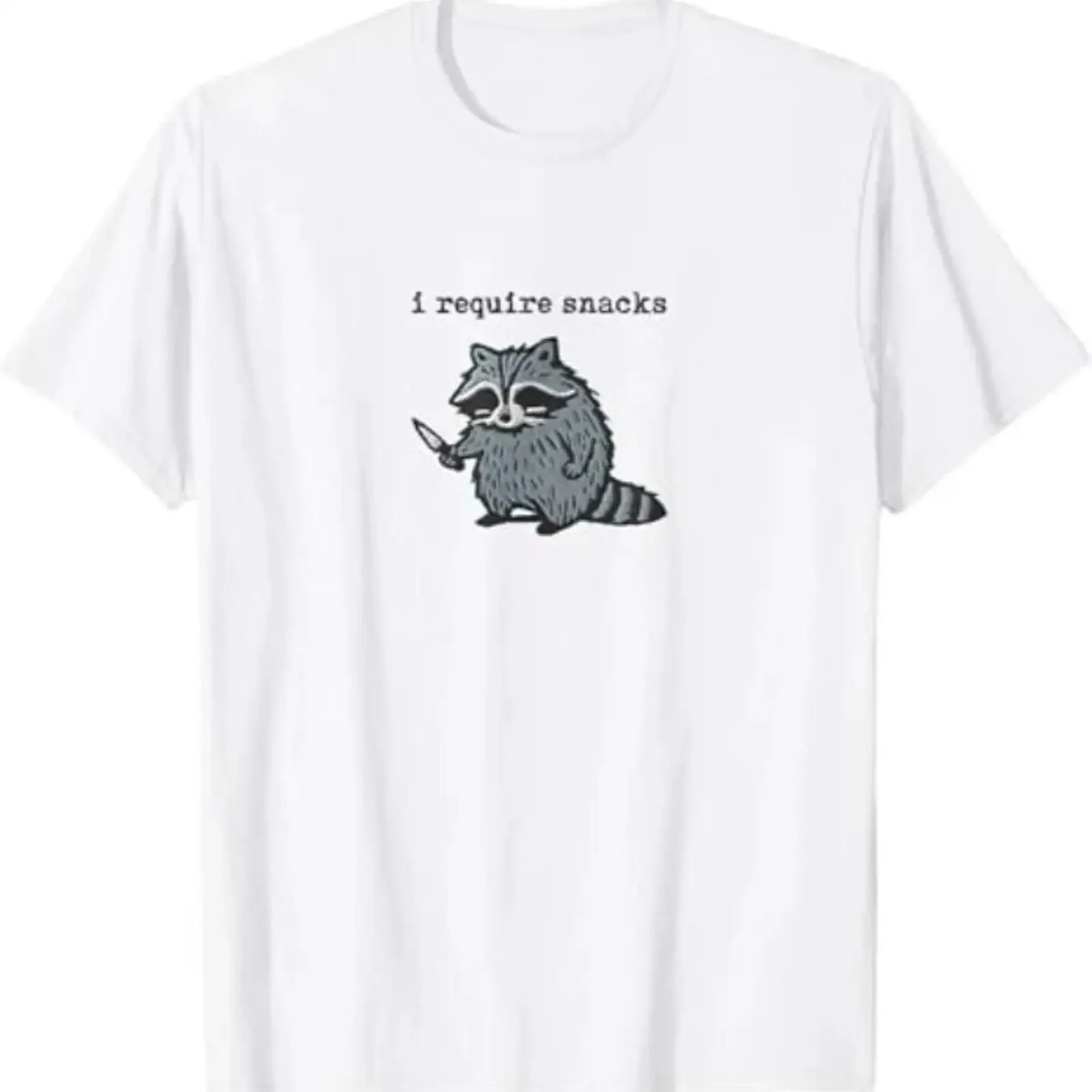 i Require Snacks Raccoon T Shirt vintage Washed Versatile fashion graphic homme Slightly Casual designer clothes Stylish