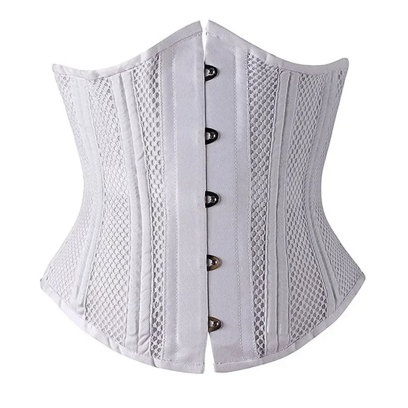 Underbust Corset 24 Spiral Steel Boned Body Shaper Woman Sexy Waist Control White Mesh Waist Cincher Corselet Top