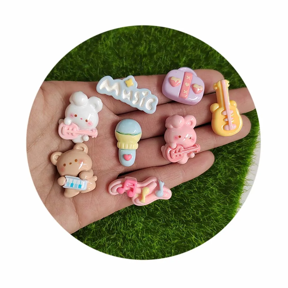 

Resin Cartoon Rabbit Bear Cabochons Flatbacks Kawai Handbag Guitar Scrapbooking DIY Jewelry Hairpin Craft Decoration Accessorie