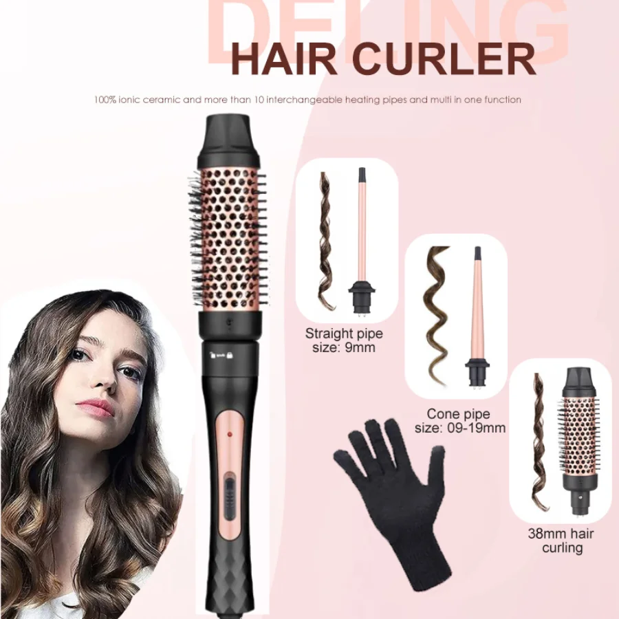 1.5 Inch Curling Iron Brush, Double PTC Heated Thermal Brush Tourmaline lonic Round Brush, 2 in 1 Thermal Hair Brush Dual Voltag