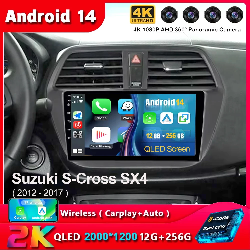Android 15 Carplay Auto WIFI + 4G para Suzuki s-cross SX4 2012 - 2017 Radio de coche reproductor Multimedia GPS estéreo 2din unidad principal