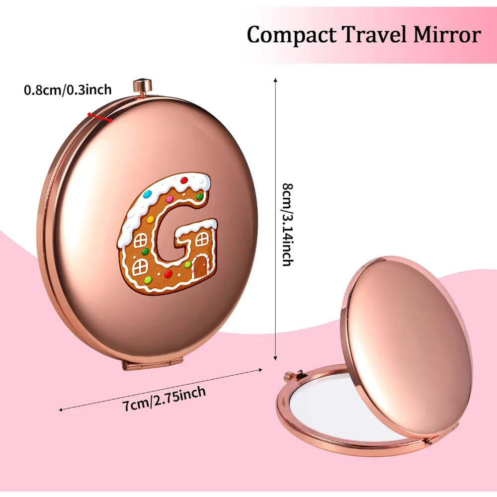 مرآة مكياج معدنية مستديرة للسفر، أداة تجميل محمولة مزدوجة الجانب، مرآة خارجية متينة، نمط منزل خبز الزنجبيل #2