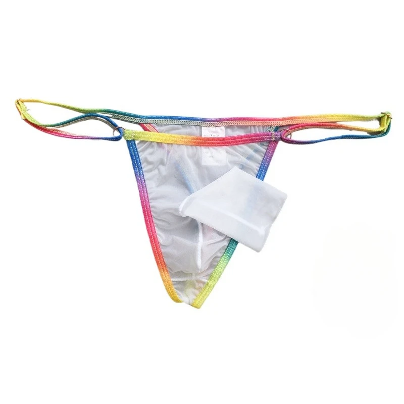 Mens Thongs And G Strings Mesh Transparent Jockstrap Rainbow Adjustable Waisted High Elastic Underwear Open Sheath Panties