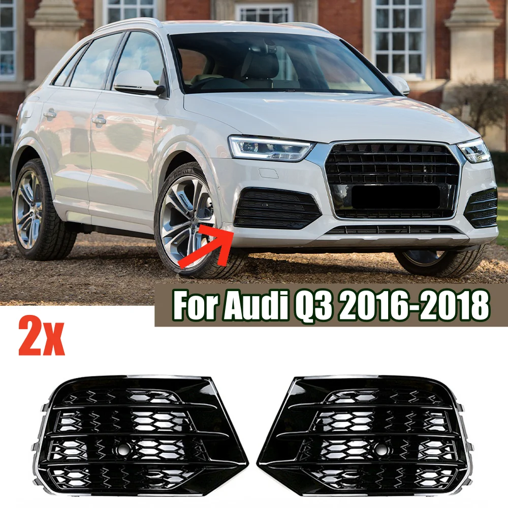 

For Audi Q3 2016 2017 2018 Car Front Fog Light Grille Glossy Black Lamp Cover Frame Trim Protector Exterior Cover Car Accessorie