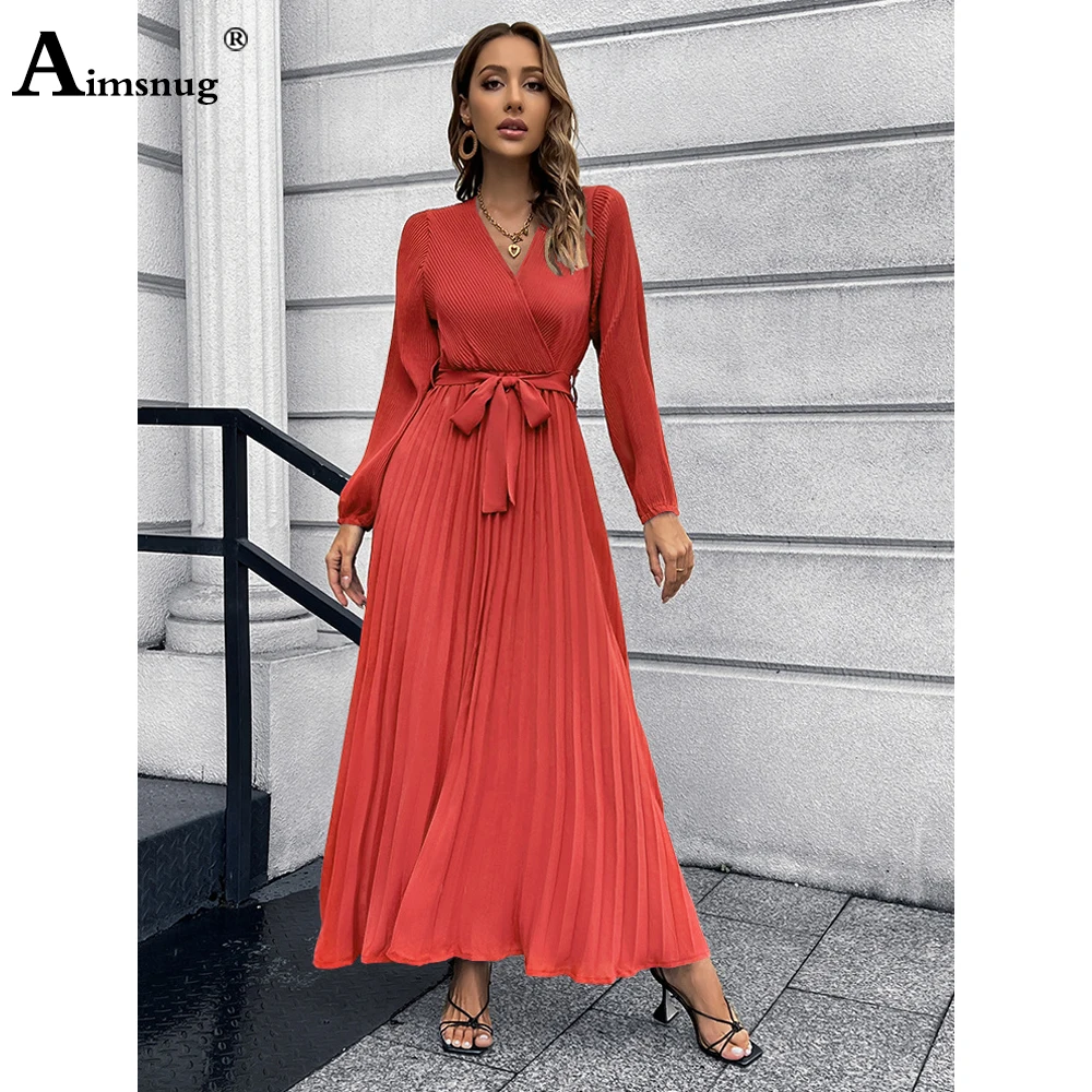 

Women Elegant Long Maxi Dress 2022 Summer Patchwork Sashes Party Dresses Sexy V-neck Knitwear Vintage Loose Pleated Dress Femme