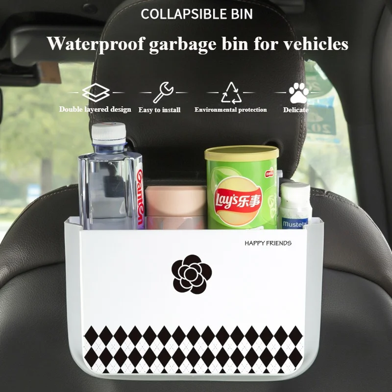 

Portable Car Trash Can with Foldable Design and Multiple Functions - ABS cute trash can with fashionable design,Car garbage bin