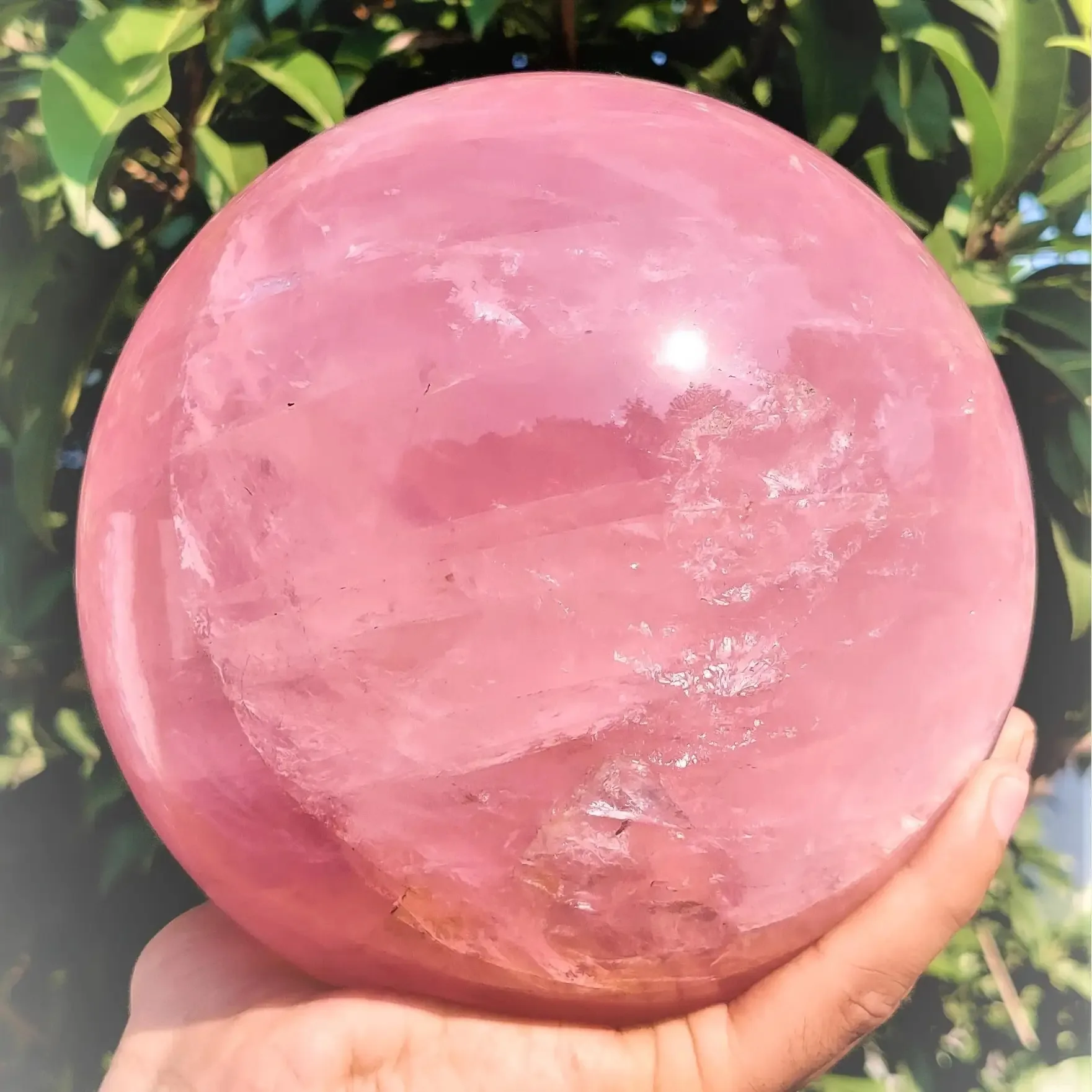 Una bola grande de cristal de cuarzo rosa: una esfera bohemia de color rosa intenso, perfecta para bodas y decoraciones del Día de San Valentín.