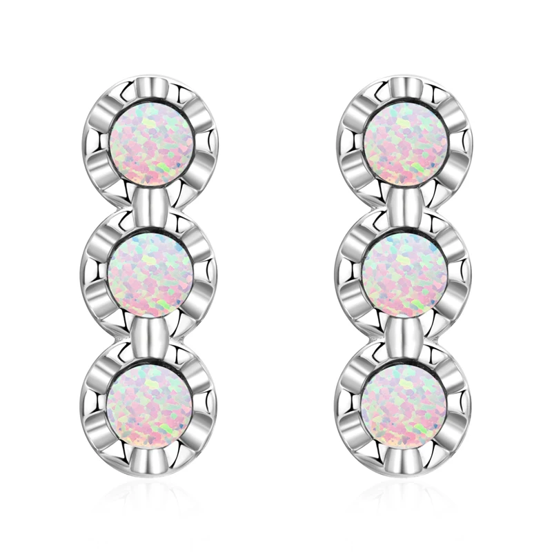 

3 Stone White Opal Women's Exquisite Ear Stud 925 Sterling Silver Fashion Gemstone Earrings for Christmas Mother's Day Gift