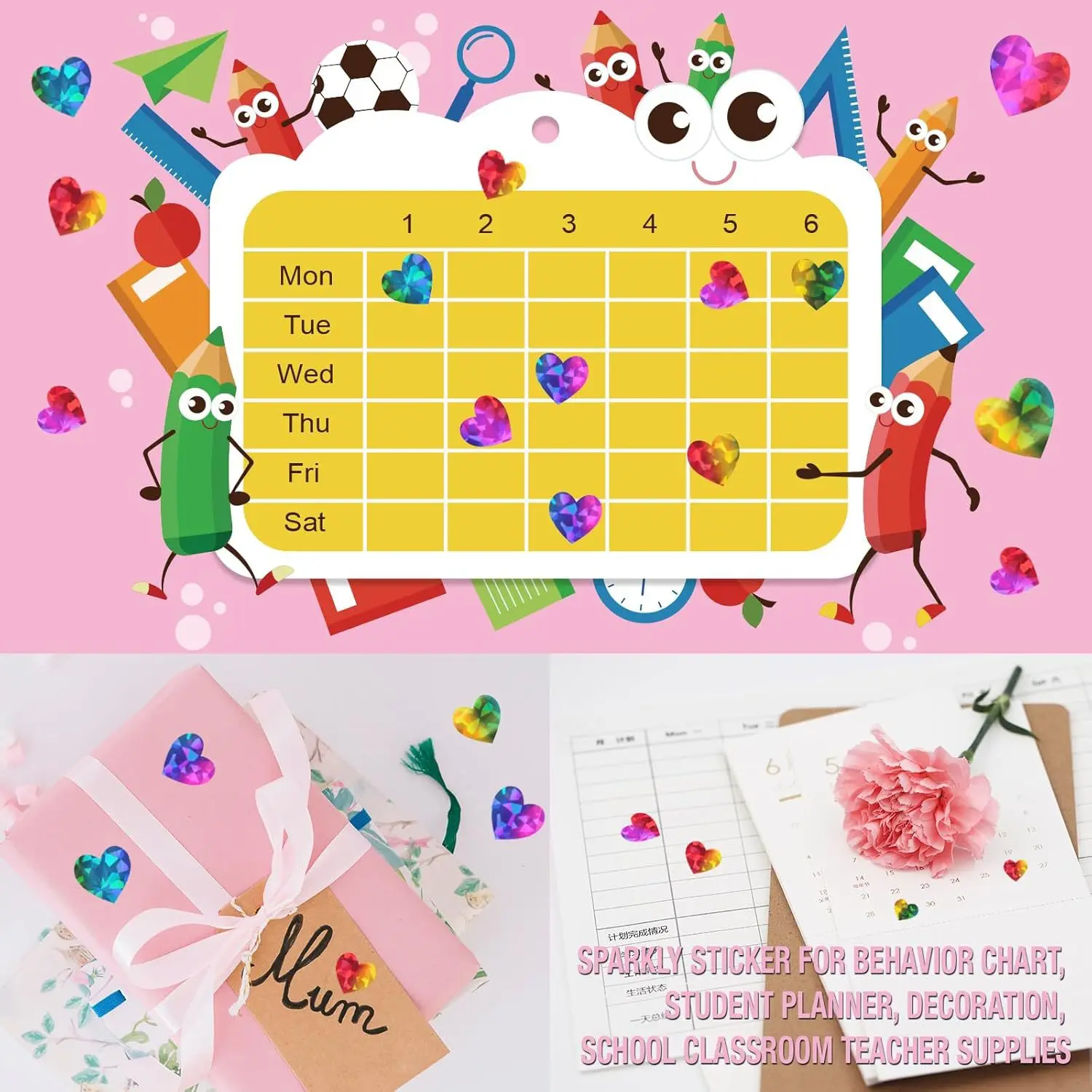 600 Pcs Red Heart Stickers, Small Holographic Stickers for Student Reward 0.5in Small Sparkly Sticker for Gift Sealing image 4