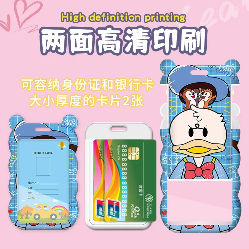 Kawaii Disney Mickey Mouse Card Holder Cute Kindergarten Access Card Set with Long Hanging Rope Hanging Neck Girl Gift