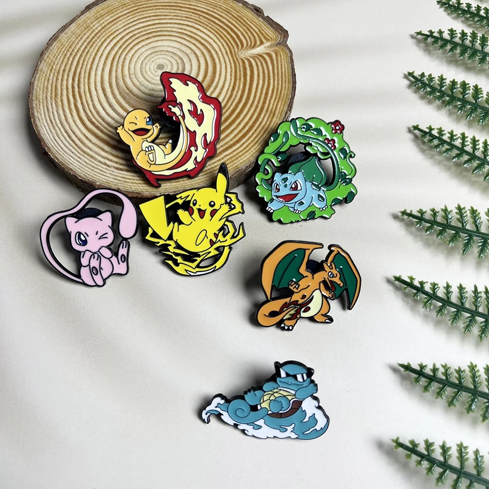 6pcs Anime Pins Set Pokemon Enamel Brooch Metal Badge Jewelry for Clothing Backpack Accessories - Squirtle Pikachu Creative Gift