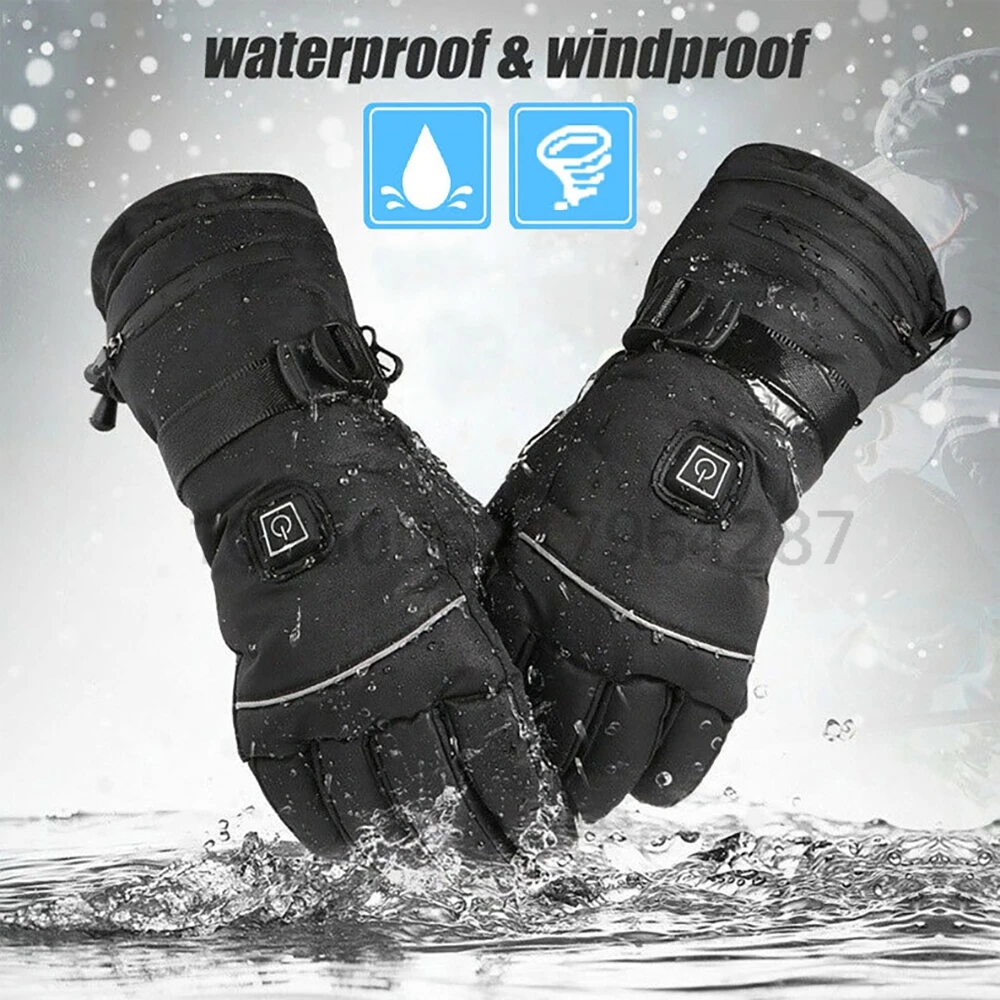 Luvas aquecidas de esqui com caixa de bateria inverno quente ao ar livre antiderrapante luvas aquecidas à prova dwaterproof água tela sensível ao toque da motocicleta