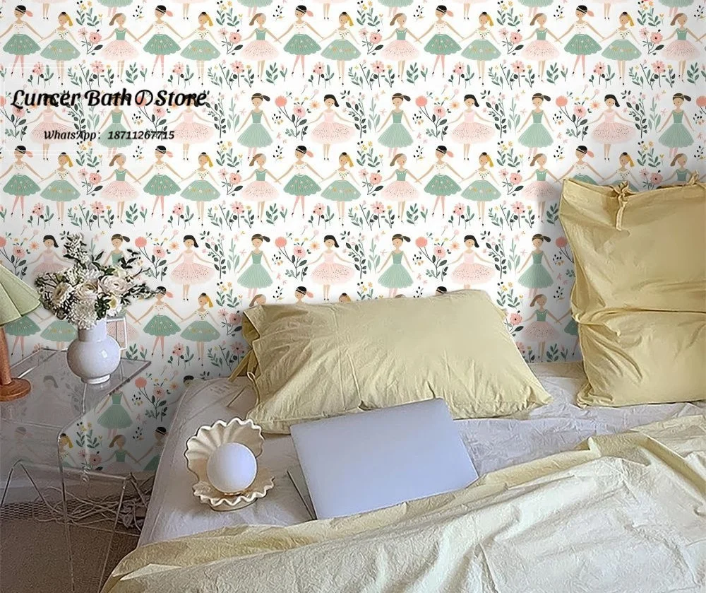 2 Rolls Thick PVC Girl Cartoon Wall Sticker, Eco Friendly Waterproof Oil Proof for Kids Room Renovation, Fresh Decor