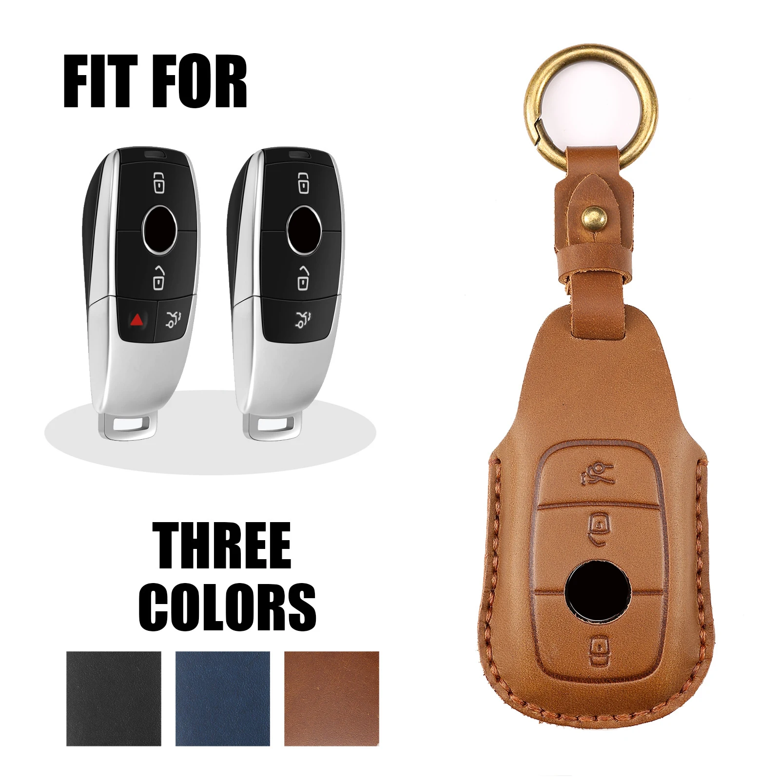 

For Mercedes Benz W205 W213 W222 X167 W177 A C E S G Class GLC CLA Leather Car Key Case Cover Shell Fob Holder Auto Accessories