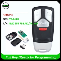 DIYKEY 4M 0959754 AK 4M0 959 754 AK /AQ /AF 433 MHz Inteligentny pilot zdalnego sterowania 4 przyciski do Audi A3 TT R8 2017+ FCC: IYZ-AK01