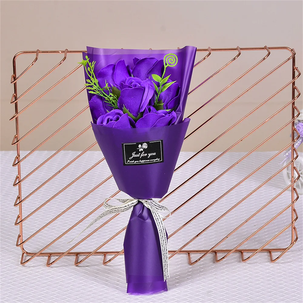 7 Heads Soap Rose Flowers Valentine\'S Day Gift Red Pink Blue Purple Mini Soap Flower Rose Bouquet Wedding Birthday Party Supplie