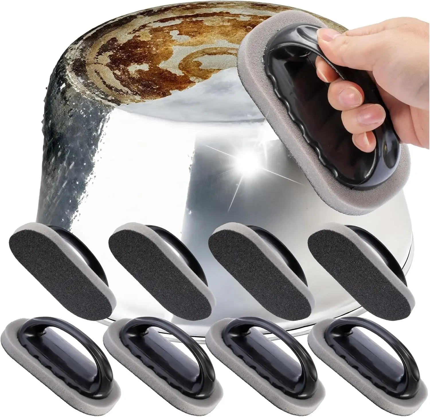 8pcs Carborundum Pot Cleaner with Handle - Efficient Scrubber for Pans Bottom