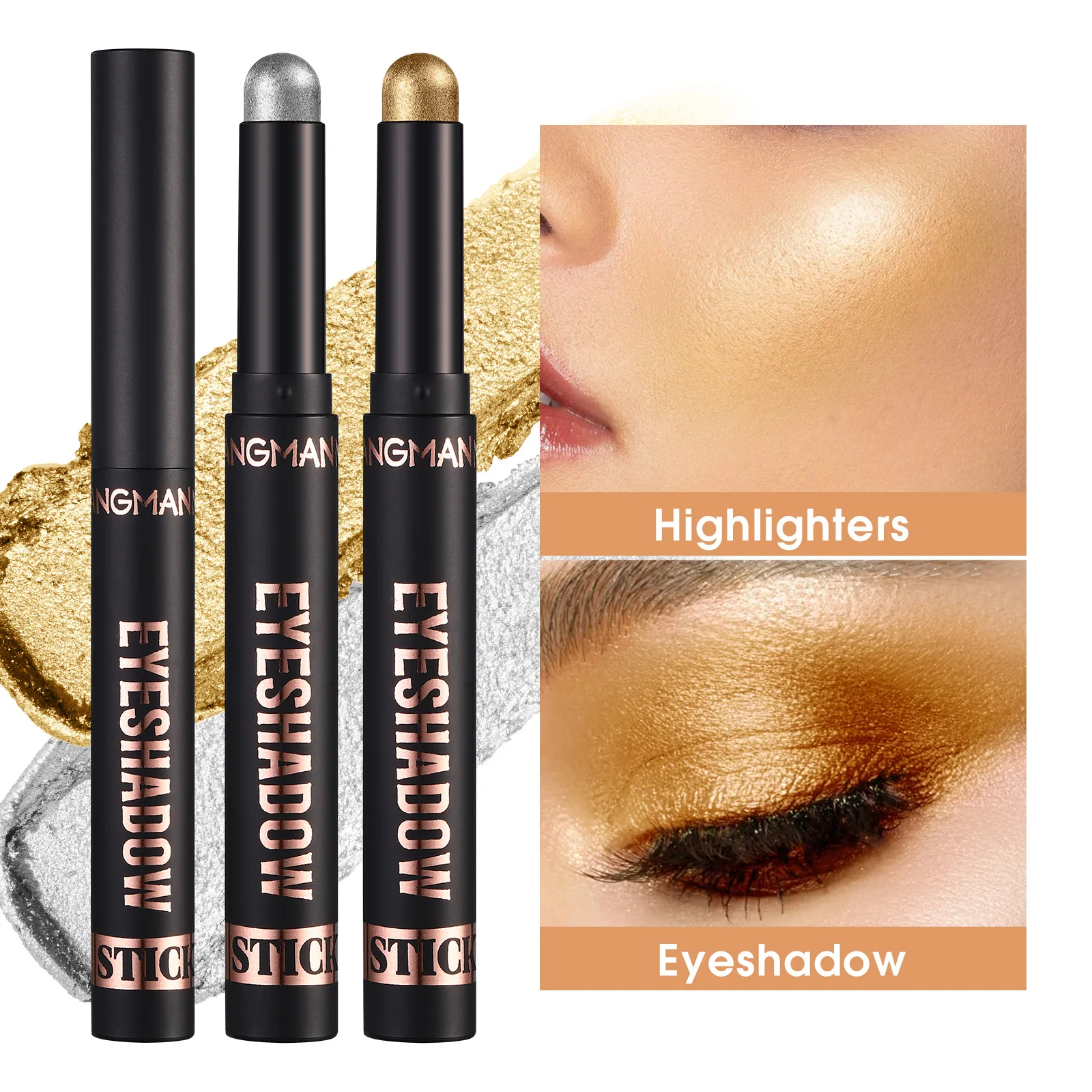 New 16 Colors Eye Shadow Stick Glitter Shiny Metal Texture Multi-function Highlight Waterproof Lasting 24h Fashion Eye Shadow 2g