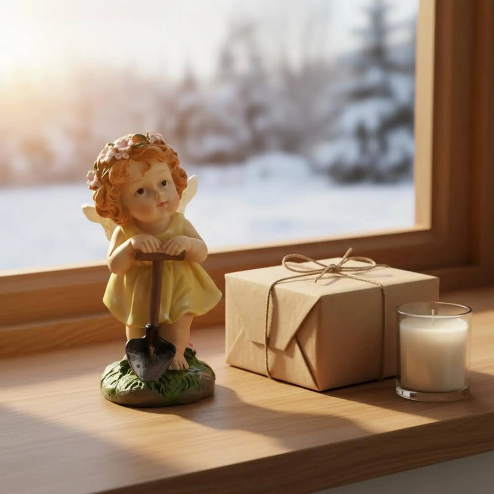 Garden Resin Sculpture Cherub Figurine Large Outdoor Decoration Statue for Fairy Garden Accessories Display