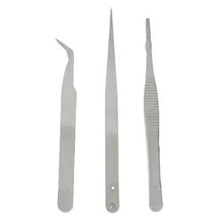 3Pcs Stainless Steel Tweezers Repair Precision Set Assembly Tool Electronic Tweezers For Technician,Repair Man,Plumber,Builder