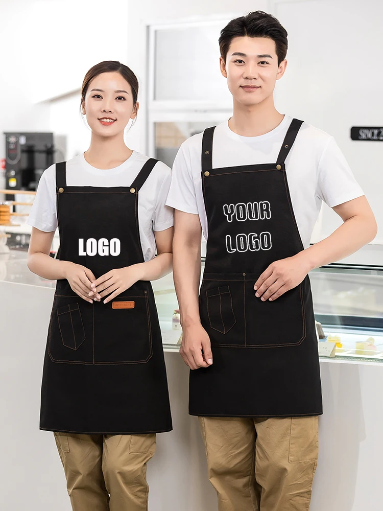 Custom Apron With Own Design Kitchen Cooking Aprons Cleaning Accessories Man\'s Grilling Women Waterproof Waiter Adult Bibs Black