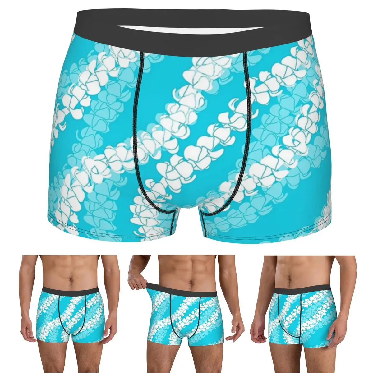 

Boxer Underpants Shorts Puakenikeni Single Leis On Turquoise Panties Men's Soft Underwear for Homme Man Boyfriend Gifts