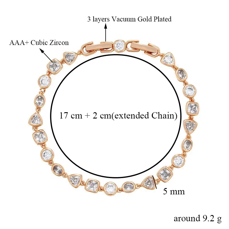 MxGxFam ( 19 cm x 5 mm ) Lovely Bezel Setting AAA+ Zircon Bracelet For Women Gold Plated 18 k / 14 k / White Fashion Jewelry